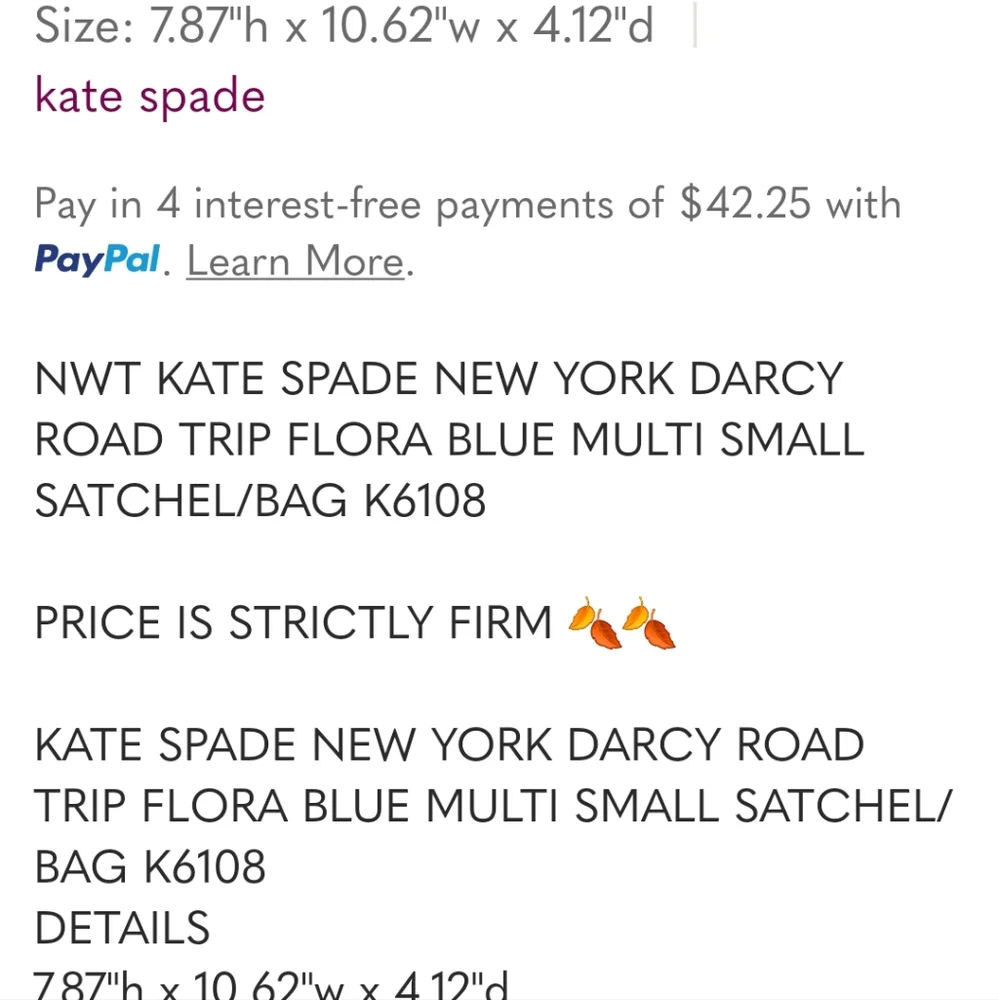 Kate Spade road trip floral blue multi small satchel